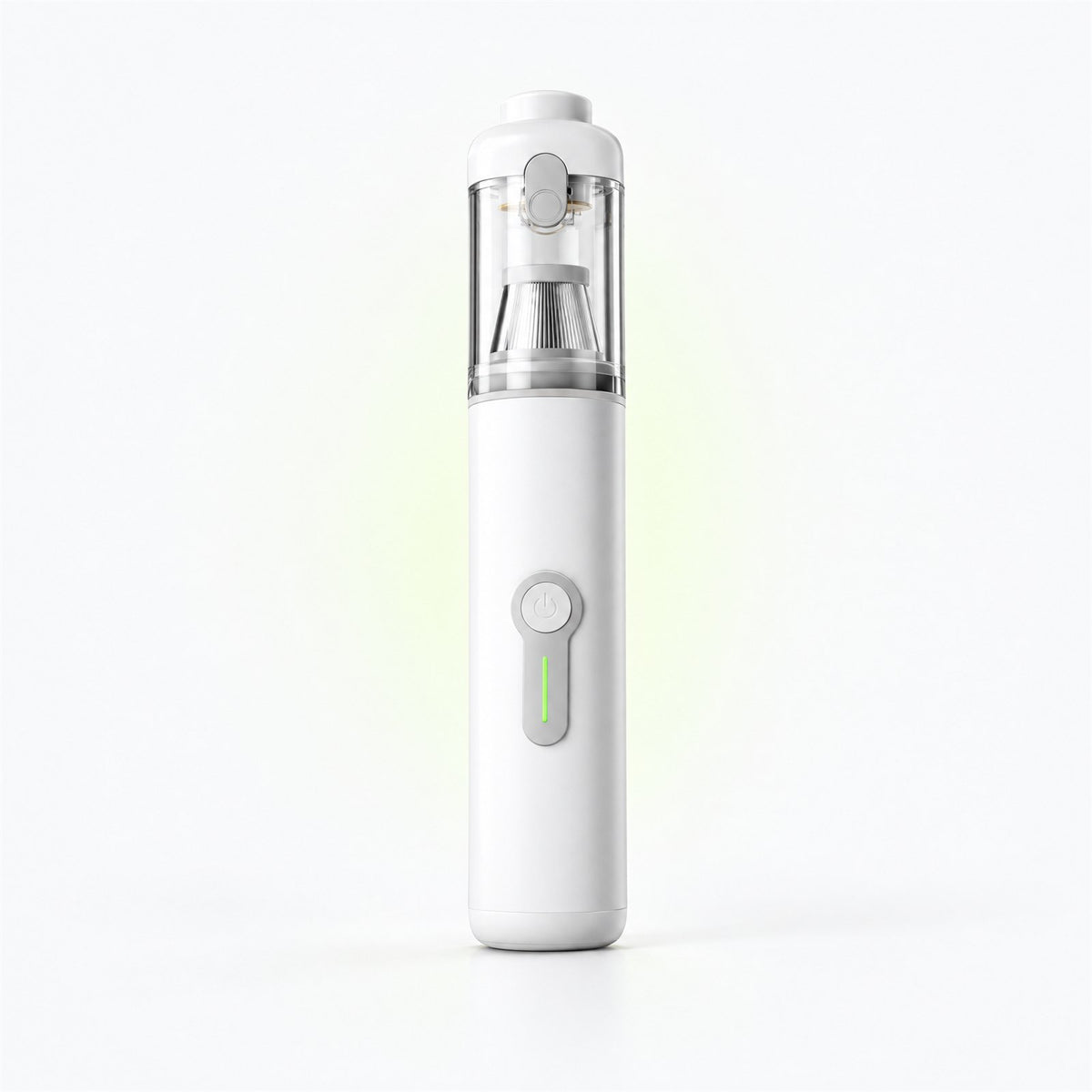 Plumeo white handheld vacuum standing upright