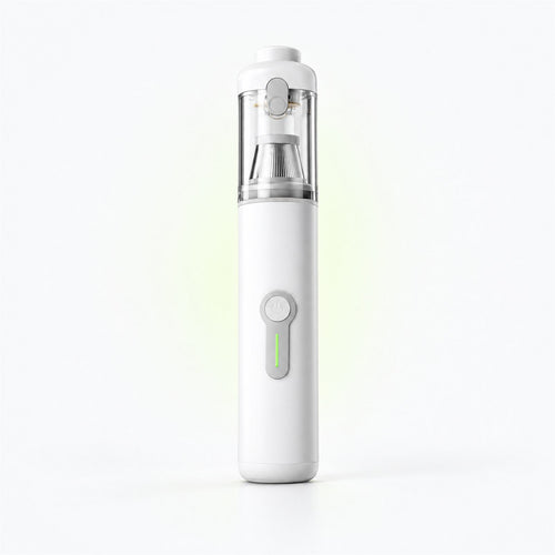 Plumeo white handheld vacuum standing upright