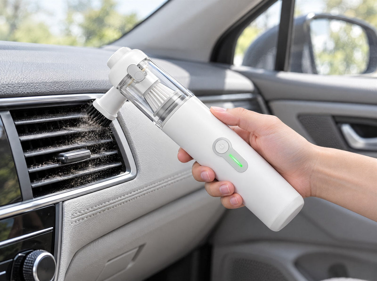 Cleaning a car air vent with the brush